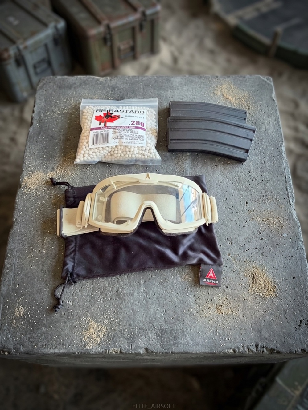 Airsoft Lot Arena FlakJak Goggles, 2 STANAG Magazines & New BB Bastard .28g Ammo